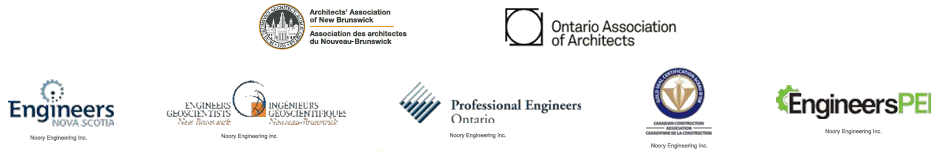 Professional associations and partners: AANB, OAA, Engineers Nova Scotia, Engineers Geoscientists New Brunswick, Professional Engineers Ontario, Canadian Construction Association, Engineers PEI — in partnership with Noory Engineering Inc.